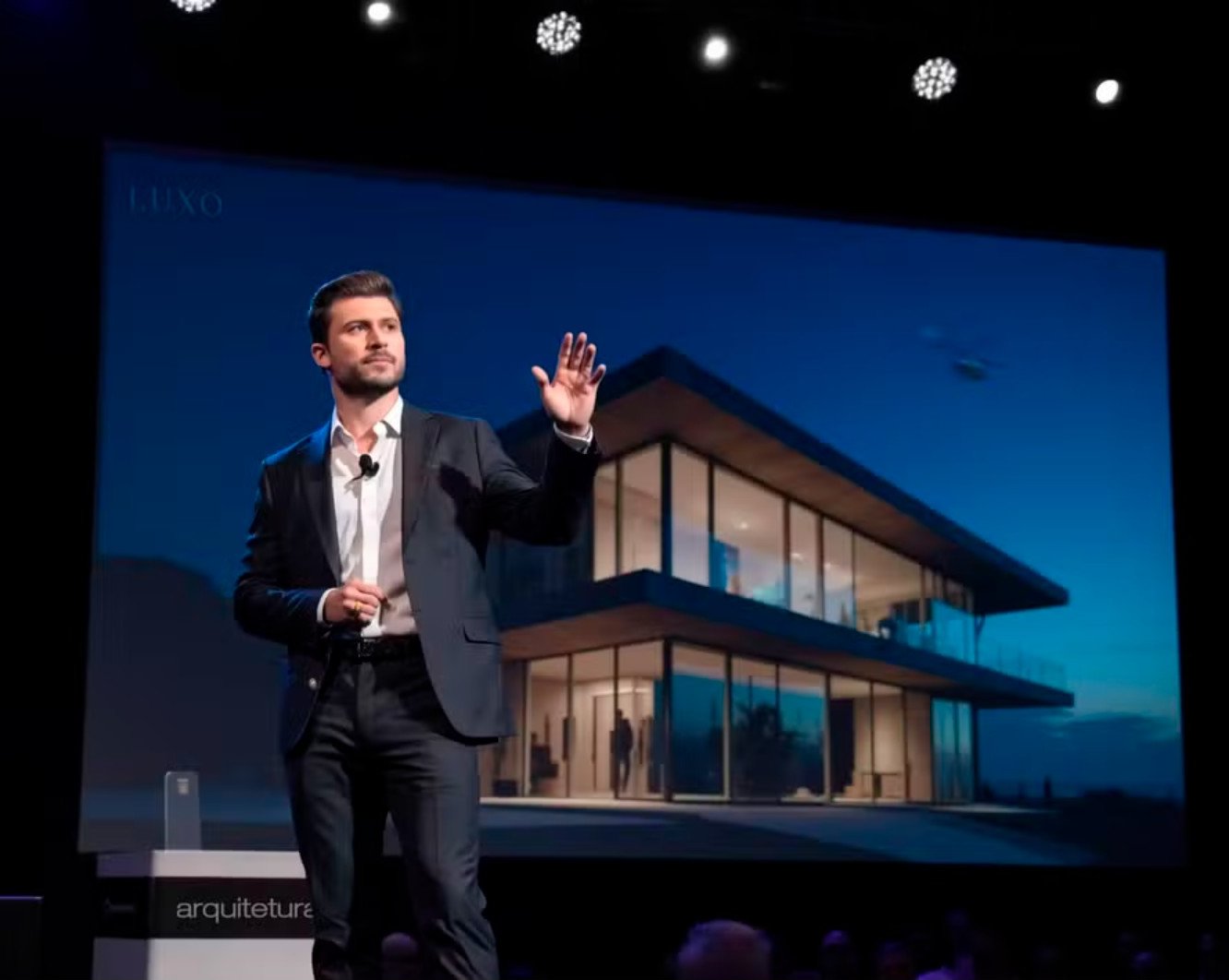 Lucas Galy em palestra sobre arquitetura