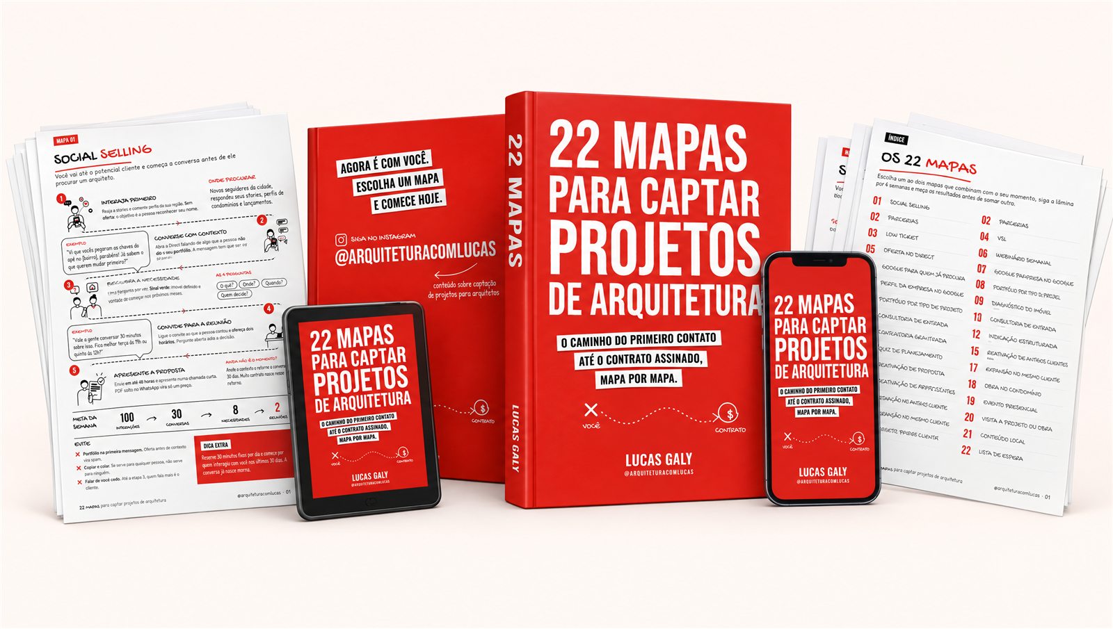 Coleção 22 Mapas: livro, tablet, celular e páginas dos mapas